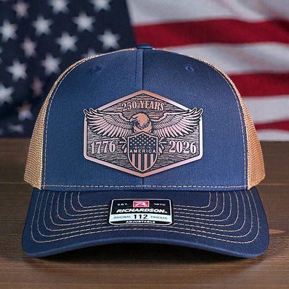 USA 250th Anniversary America 1776 - 2026 Eagle Patriotic Leather Patch Hat - Hollow Point Society - Patch Hat
