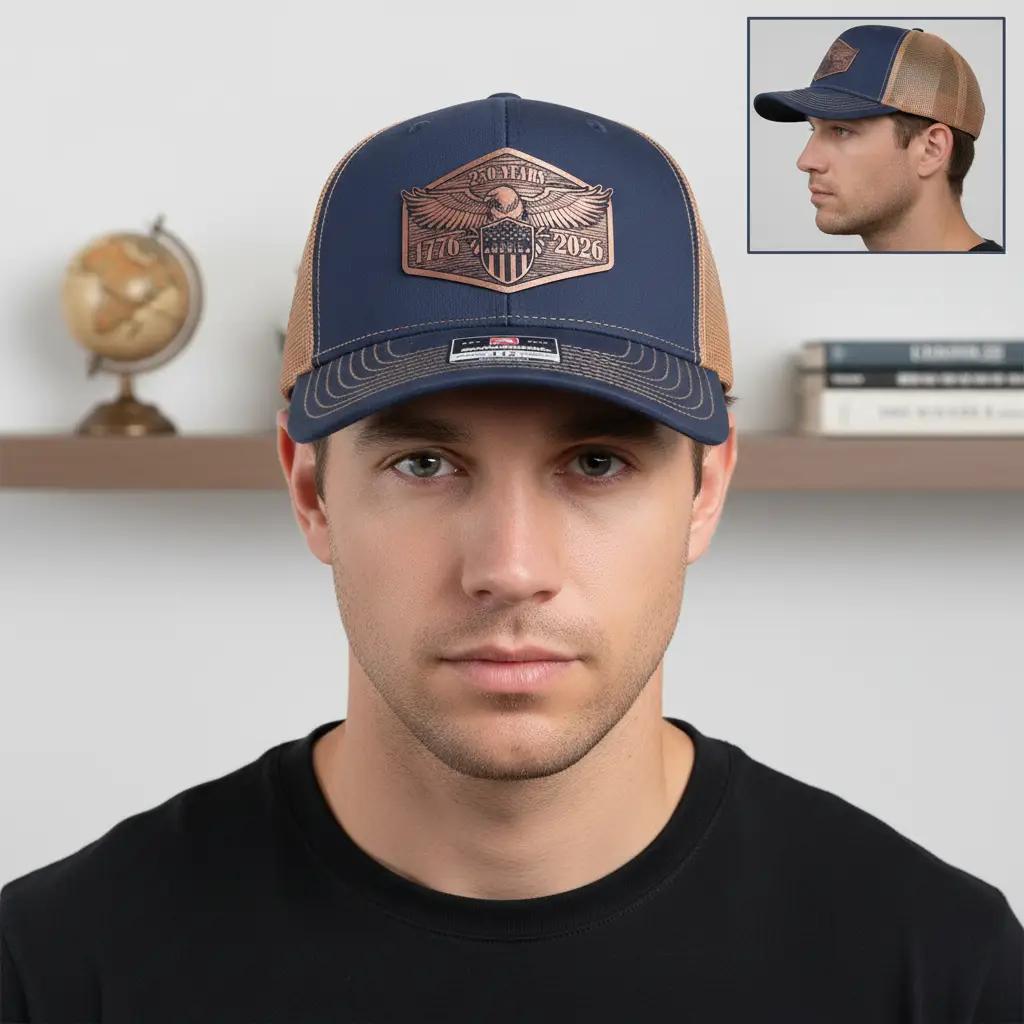 USA 250th Anniversary America 1776 - 2026 Eagle Patriotic Leather Patch Hat - Hollow Point Society - Patch Hat