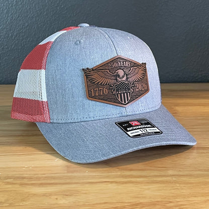 USA 250th Anniversary America 1776 - 2026 Eagle Patriotic Leather Patch Hat - Hollow Point Society - Patch Hat