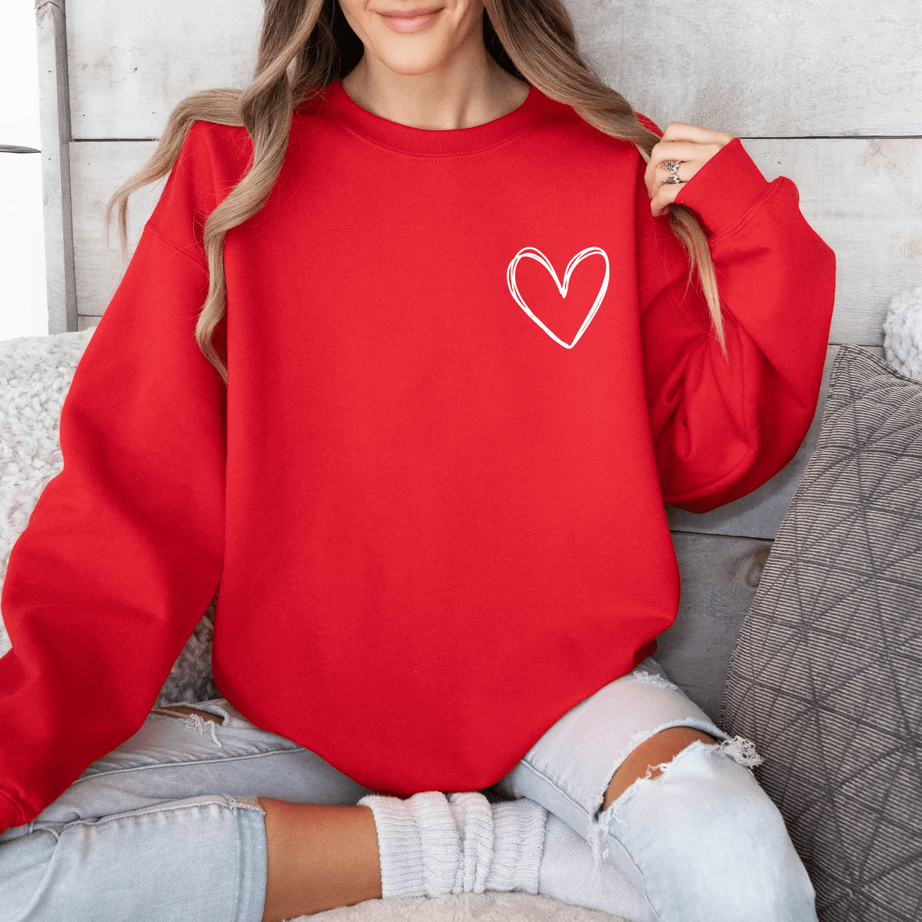 Valentine’s Day Sweatshirt for Women, Simple Heart Sweater - Hollow Point Society - Sweater
