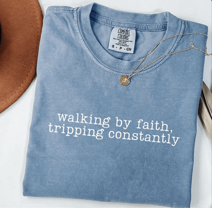 Walking by Faith Tripping Constantly Christian Faith Oversized T-Shirt - Hollow Point Society - T-Shirt