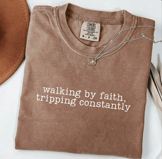 Walking by Faith Tripping Constantly Christian Faith Oversized T-Shirt - Hollow Point Society - T-Shirt