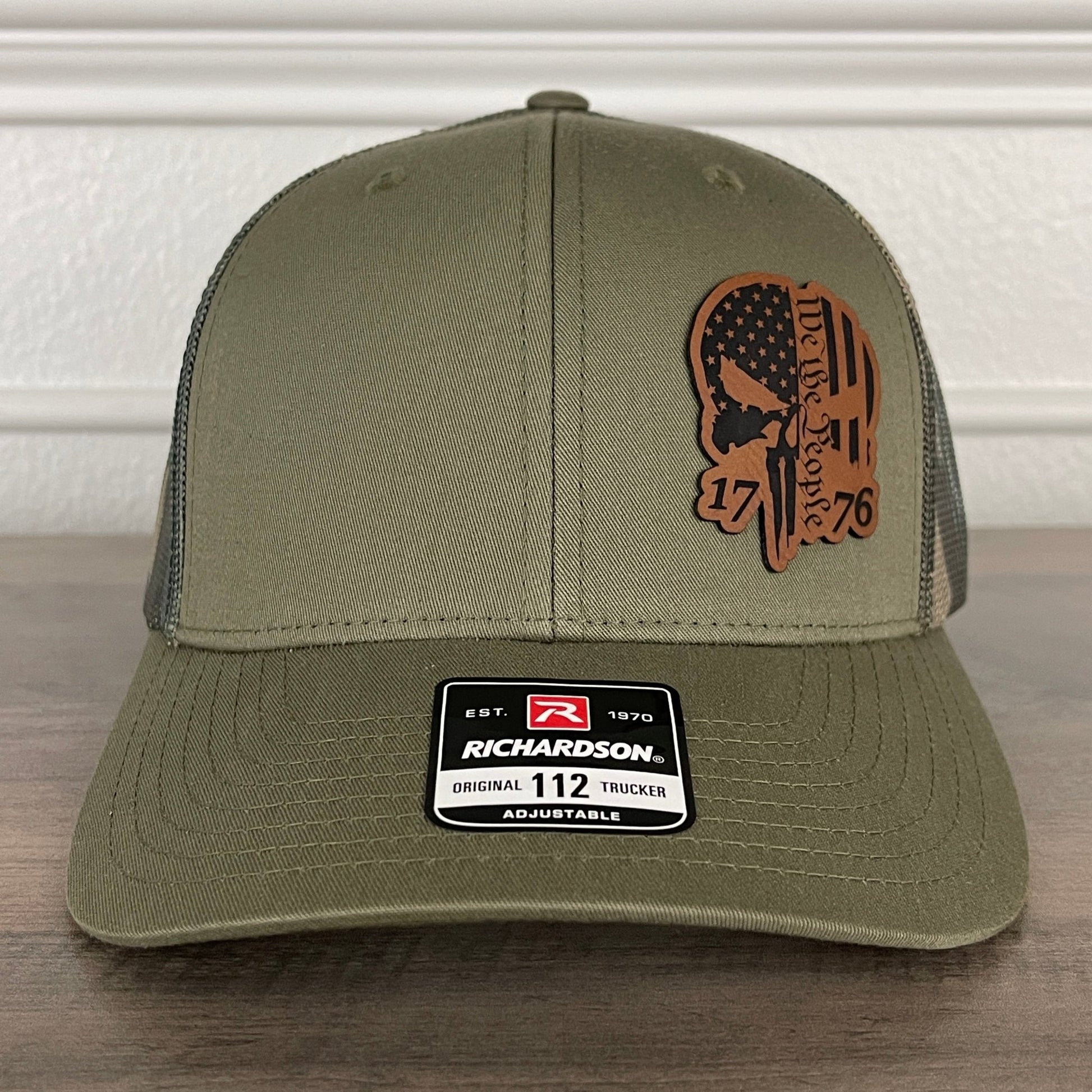 We The People 1776 Punisher Skull Flag Patriotic Leather Patch Hat Green/Camo - Hollow Point Society - Patch Hat