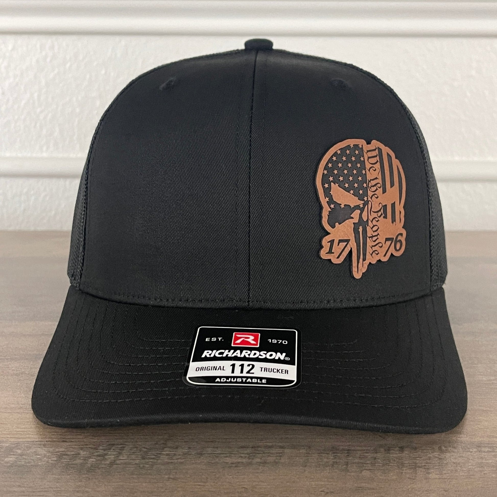 We The People 1776 Punisher Skull Leather Patch Hat Black - Hollow Point Society - Patch Hat