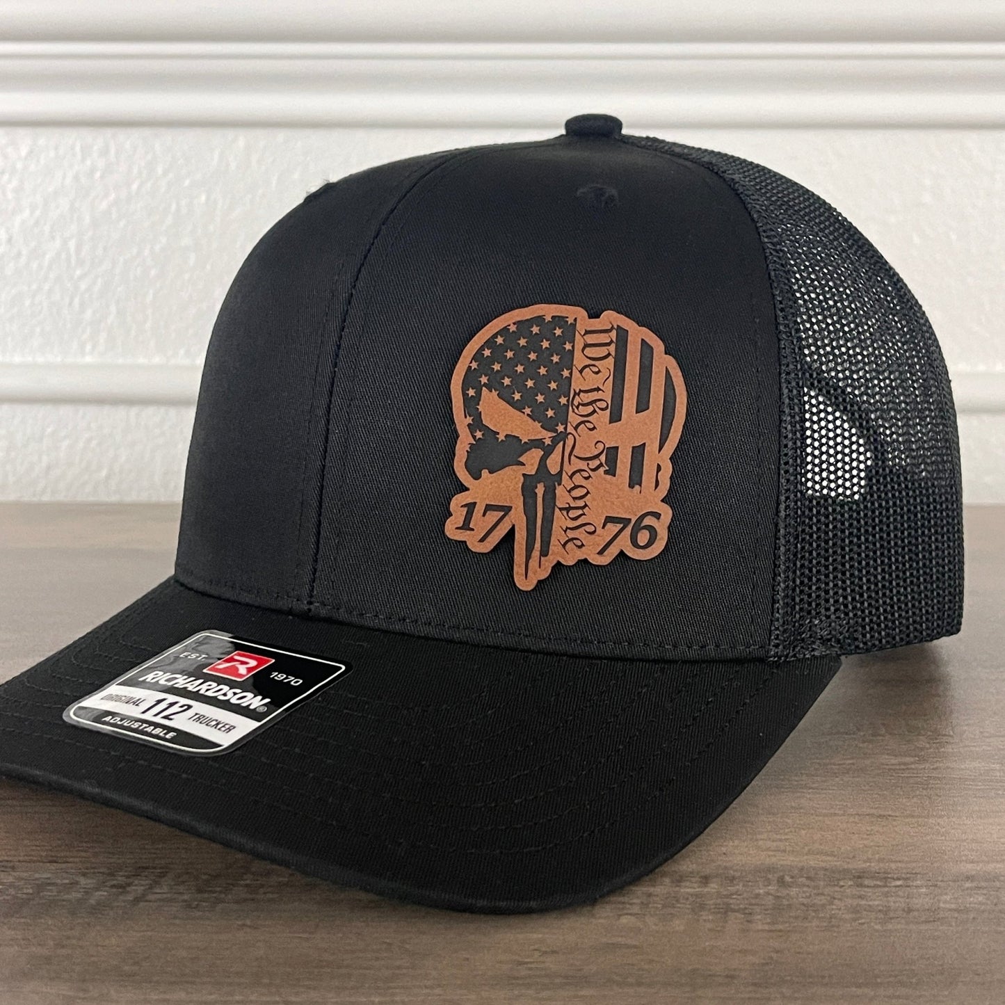 We The People 1776 Punisher Skull Leather Patch Hat Black - Hollow Point Society - Patch Hat