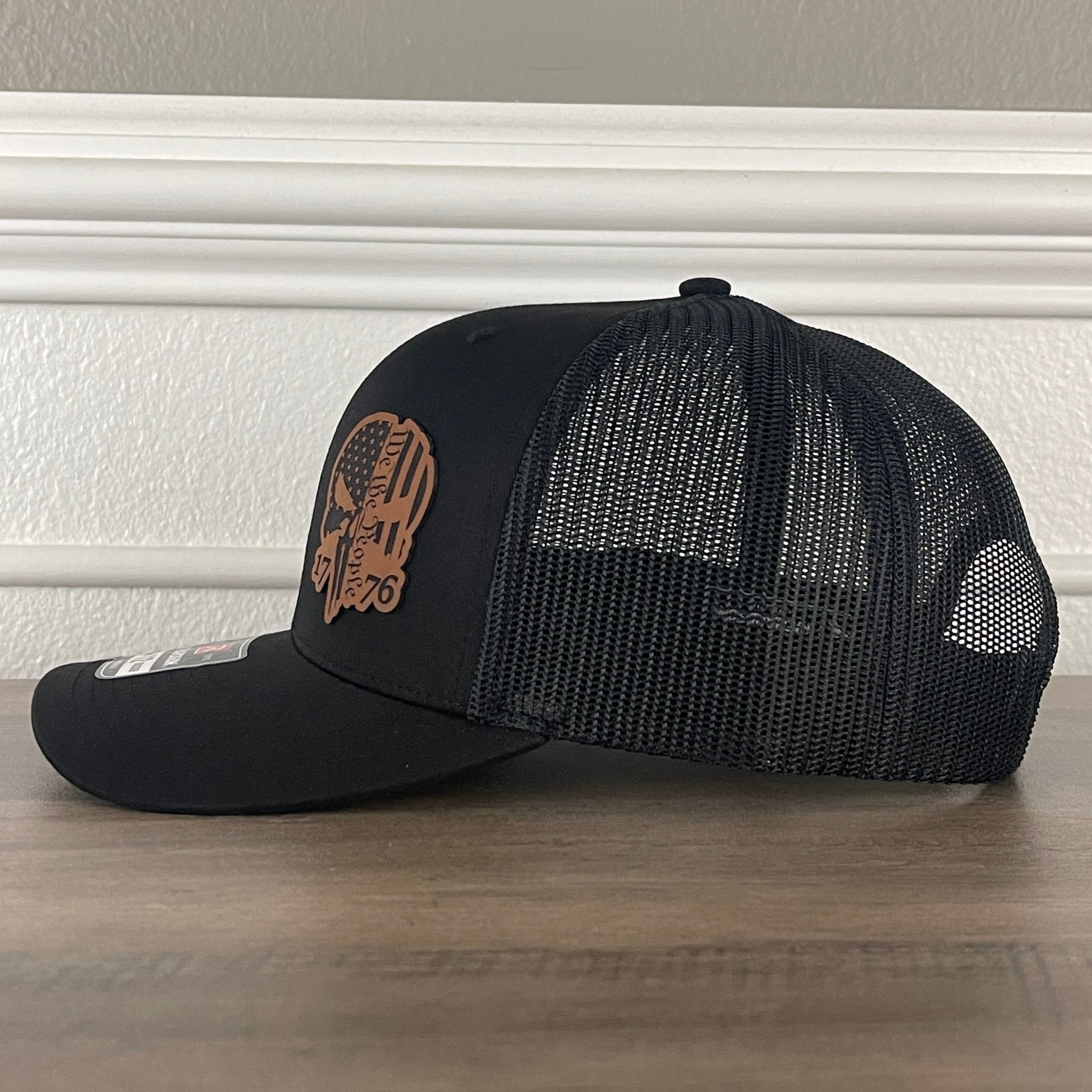 We The People 1776 Punisher Skull Leather Patch Hat Black - Hollow Point Society - Patch Hat