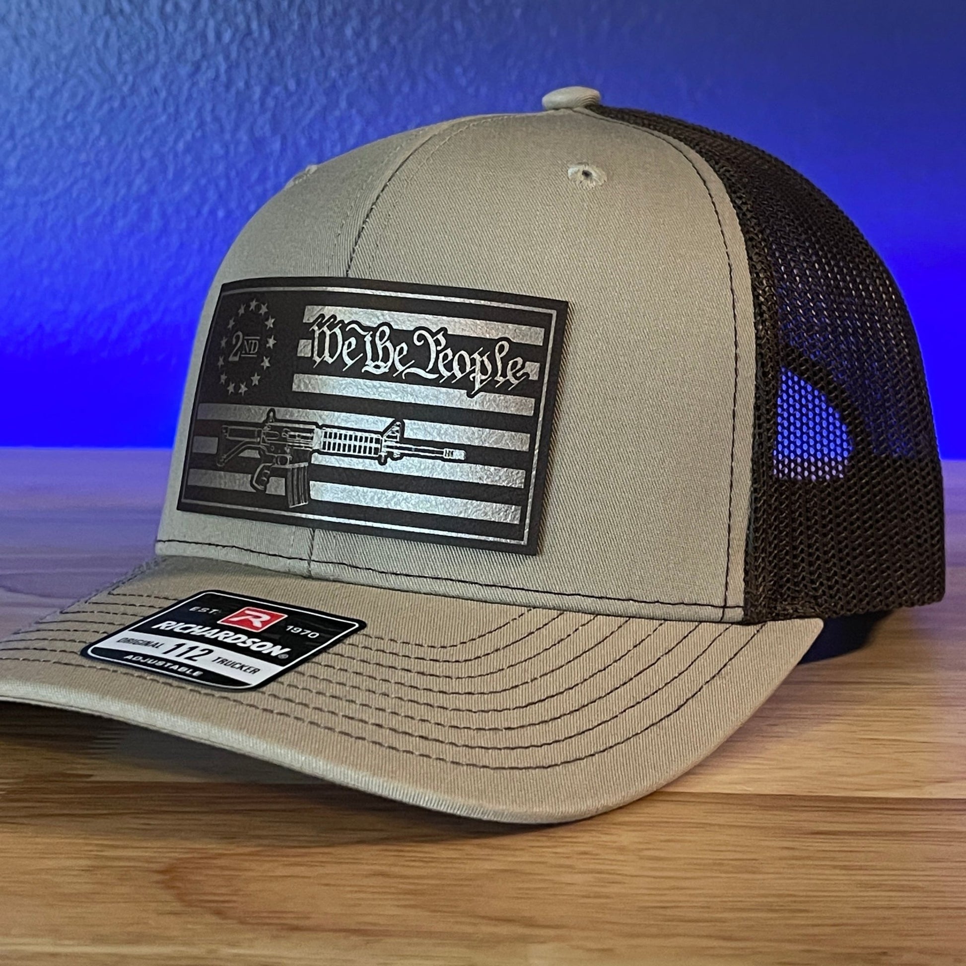 We The People 2nd Amendment American Flag Gold and Brown Leather Patch Hat - Hollow Point Society - Patch Hat