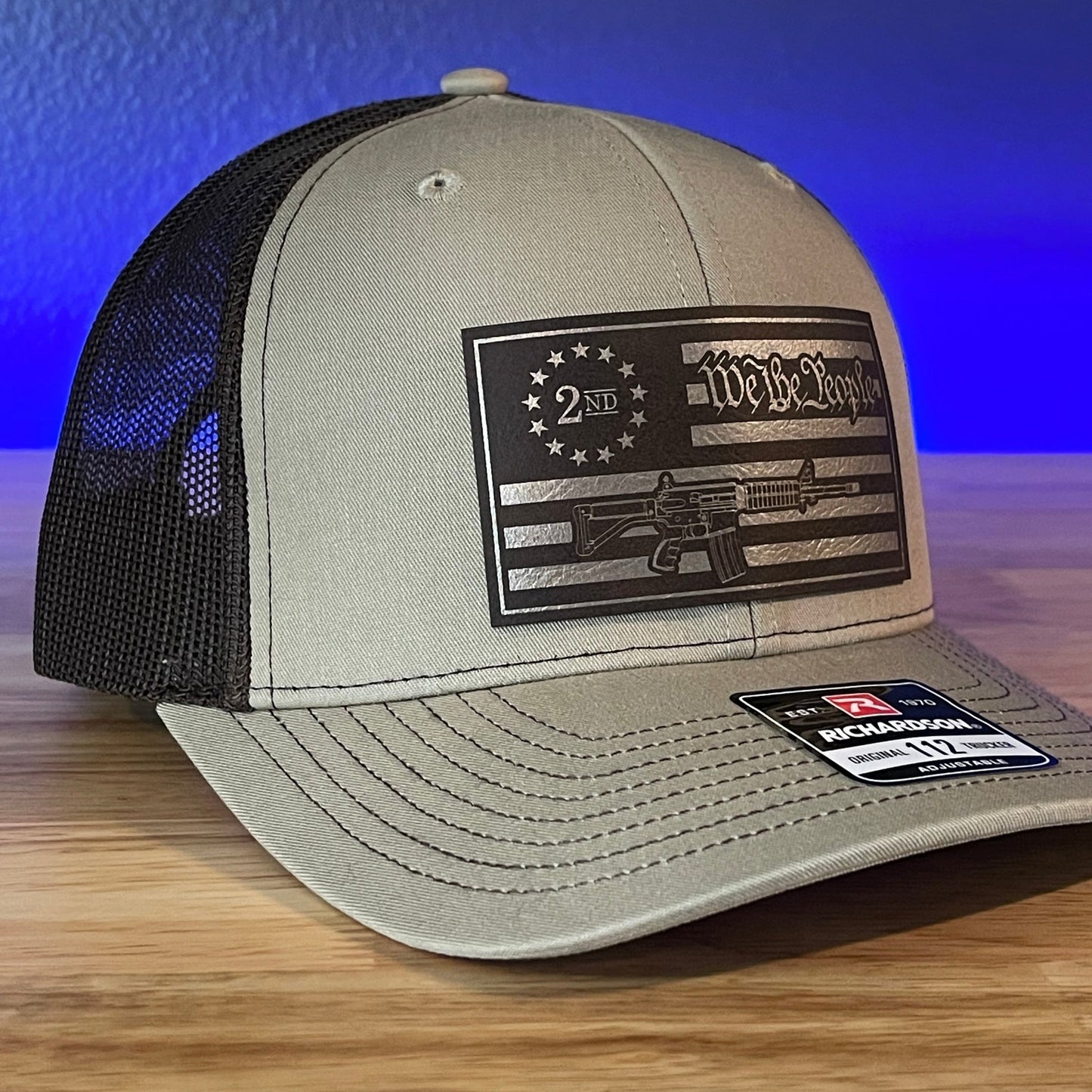 We The People 2nd Amendment American Flag Gold and Brown Leather Patch Hat - Hollow Point Society - Patch Hat