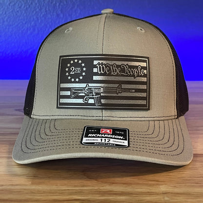 We The People 2nd Amendment American Flag Gold and Brown Leather Patch Hat - Hollow Point Society - Patch Hat