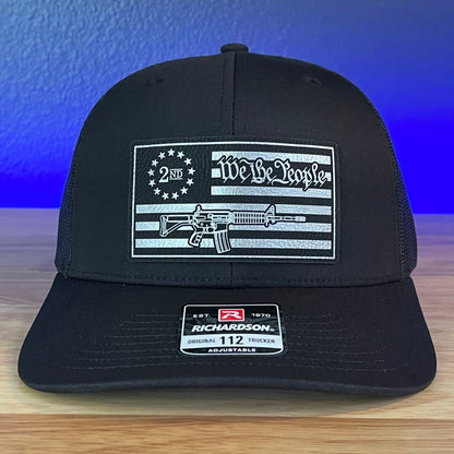 WE THE PEOPLE 2ND AMENDMENT AMERICAN FLAG PATRIOTIC Leather Patch Hat Black - Hollow Point Society - Patch Hat