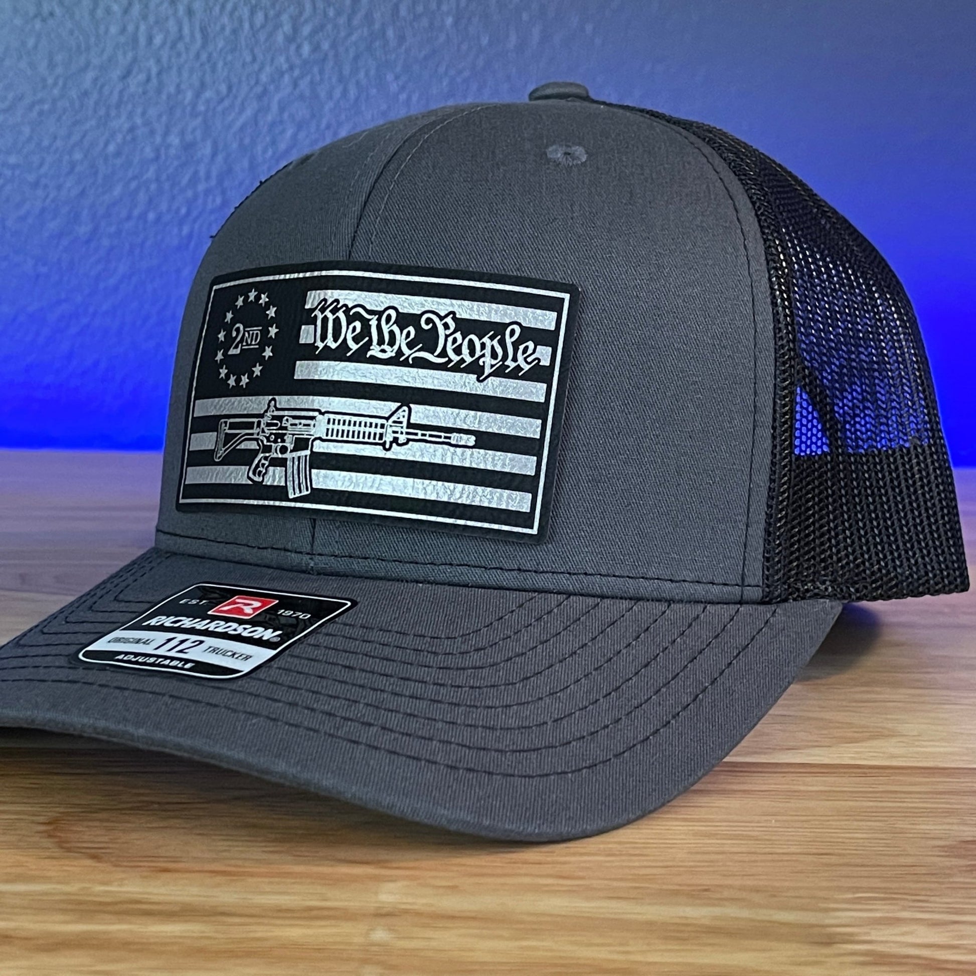 WE THE PEOPLE 2ND AMENDMENT AMERICAN FLAG Patriotic Leather Patch Hat Charcoal/Black - Hollow Point Society - Patch Hat