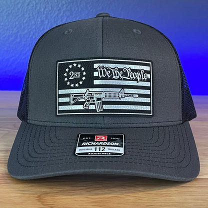 WE THE PEOPLE 2ND AMENDMENT AMERICAN FLAG Patriotic Leather Patch Hat Charcoal/Black - Hollow Point Society - Patch Hat