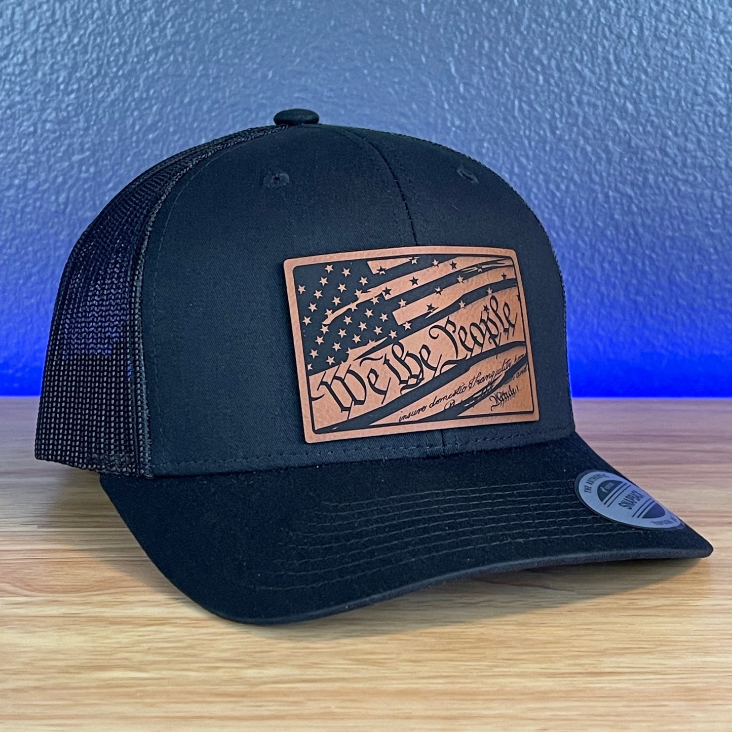 We The People American Flag Patriotic SnapBack Trucker Rawhide Leather Patch Black Hat - Hollow Point Society - Patch Hat