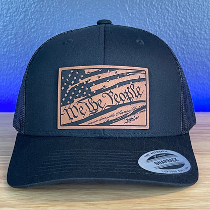 We The People American Flag Patriotic SnapBack Trucker Rawhide Leather Patch Black Hat - Hollow Point Society - Patch Hat