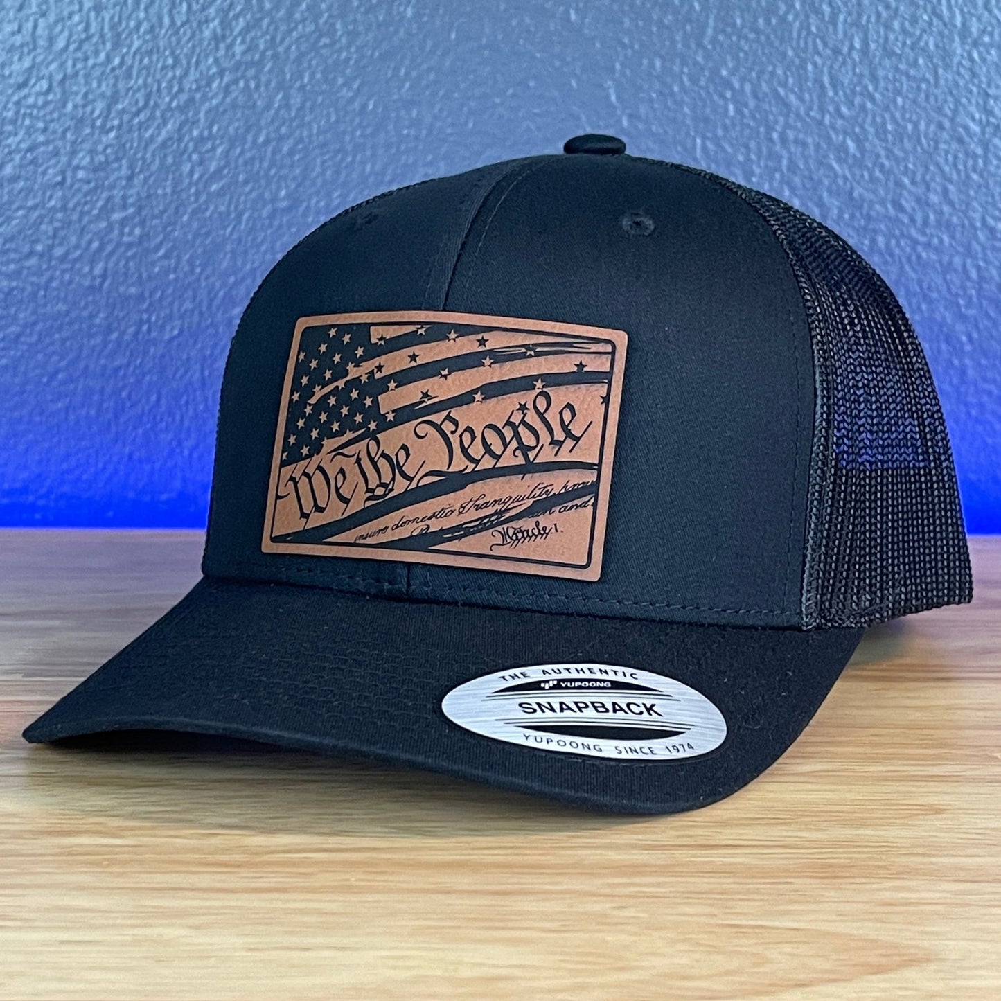 We The People American Flag Patriotic SnapBack Trucker Rawhide Leather Patch Black Hat - Hollow Point Society - Patch Hat