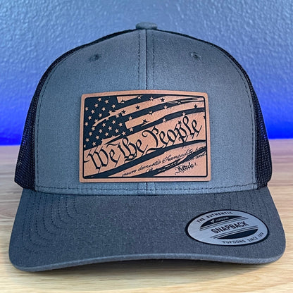 We The People American Flag Patriotic SnapBack Trucker Rawhide Leather Patch Hat Charcoal - Hollow Point Society - Patch Hat