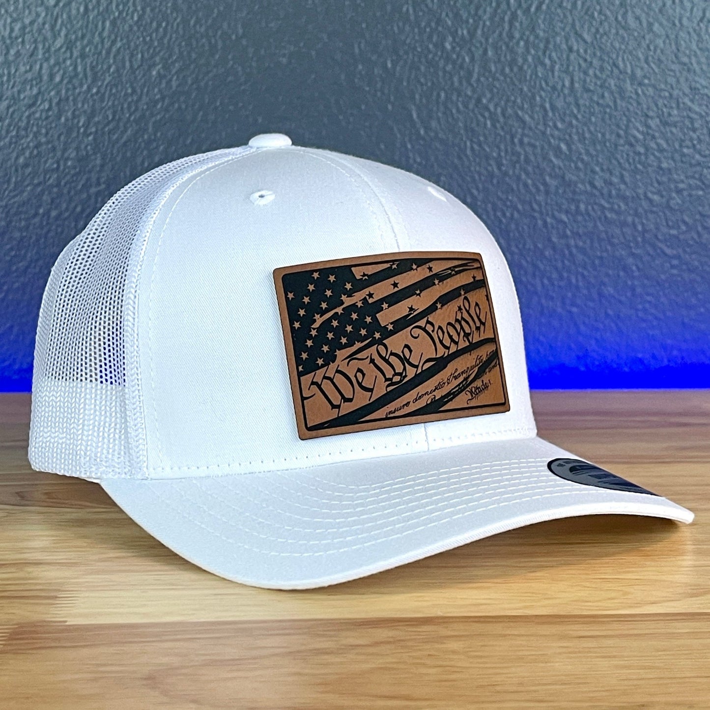 We The People Constitution American Flag Patriotic Leather Patch Richardson Original 112 - or - Yupoong Classics 6606 SnapBack Trucker Hat White - Hollow Point Society - Patch Hat