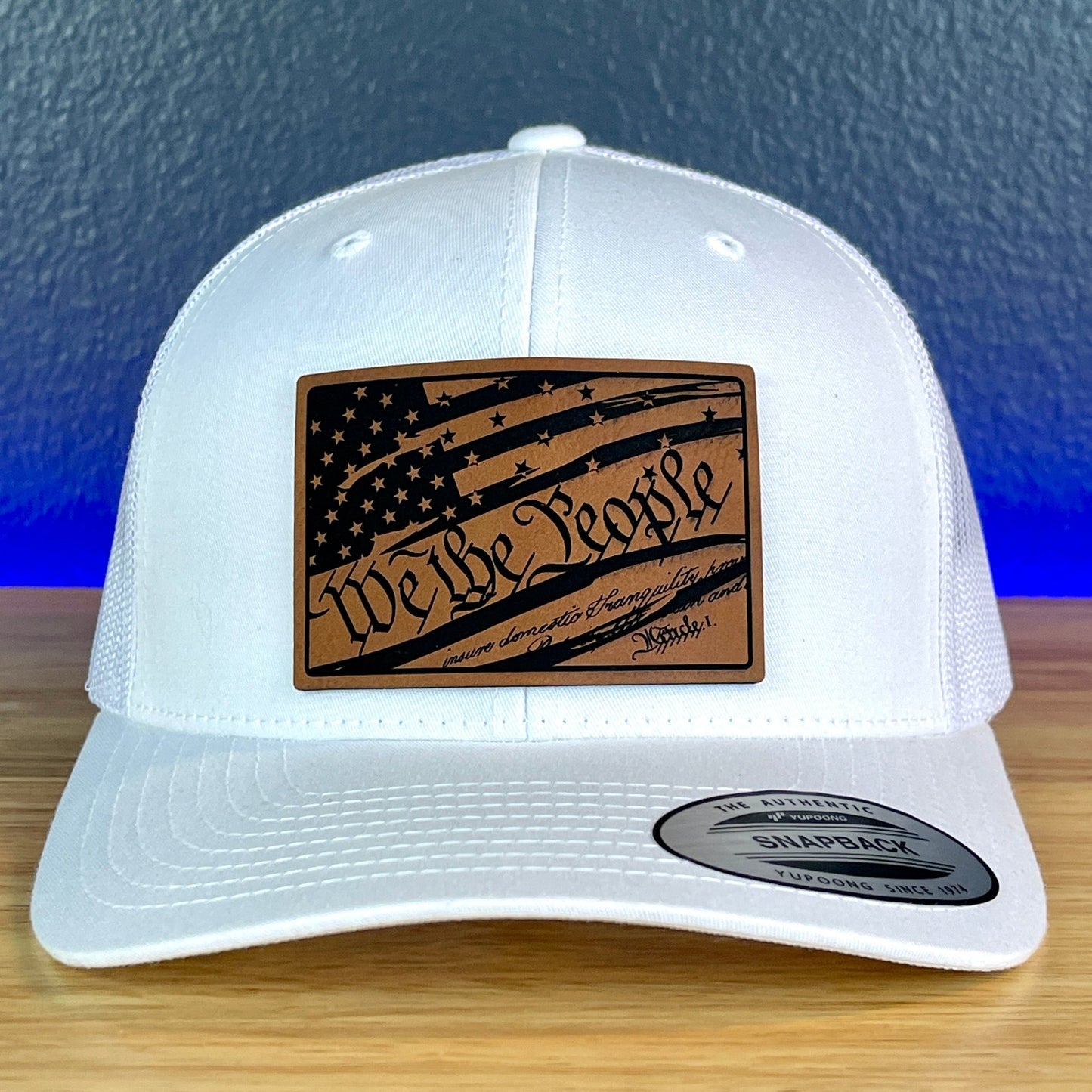 We The People Constitution American Flag Patriotic Leather Patch Richardson Original 112 - or - Yupoong Classics 6606 SnapBack Trucker Hat White - Hollow Point Society - Patch Hat