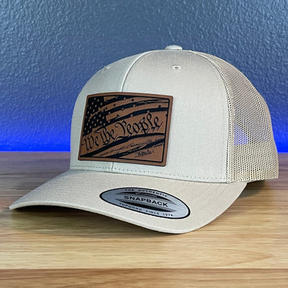 We The People Constitution American Flag Patriotic SnapBack Trucker Leather Patch Hat Khaki - Hollow Point Society - Patch Hat