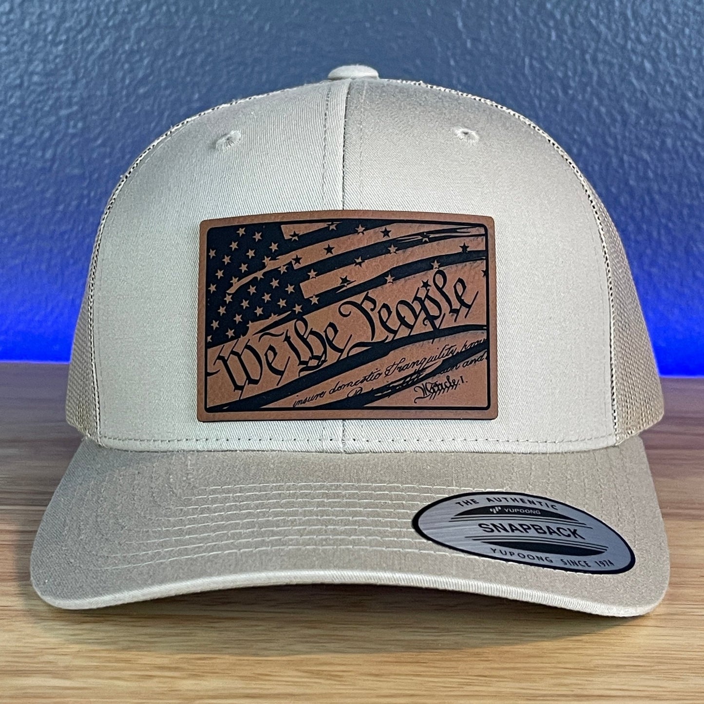 We The People Constitution American Flag Patriotic SnapBack Trucker Leather Patch Hat Khaki - Hollow Point Society - Patch Hat