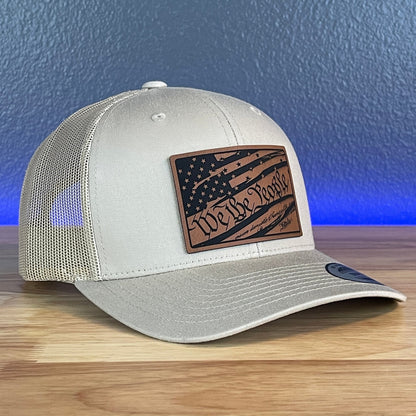 We The People Constitution American Flag Patriotic SnapBack Trucker Leather Patch Hat Khaki - Hollow Point Society - Patch Hat