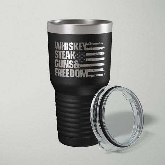 Whiskey Steak Guns and Freedom Patriotic Laser Engraved Tumbler - 30oz - Hollow Point Society - Tumblers