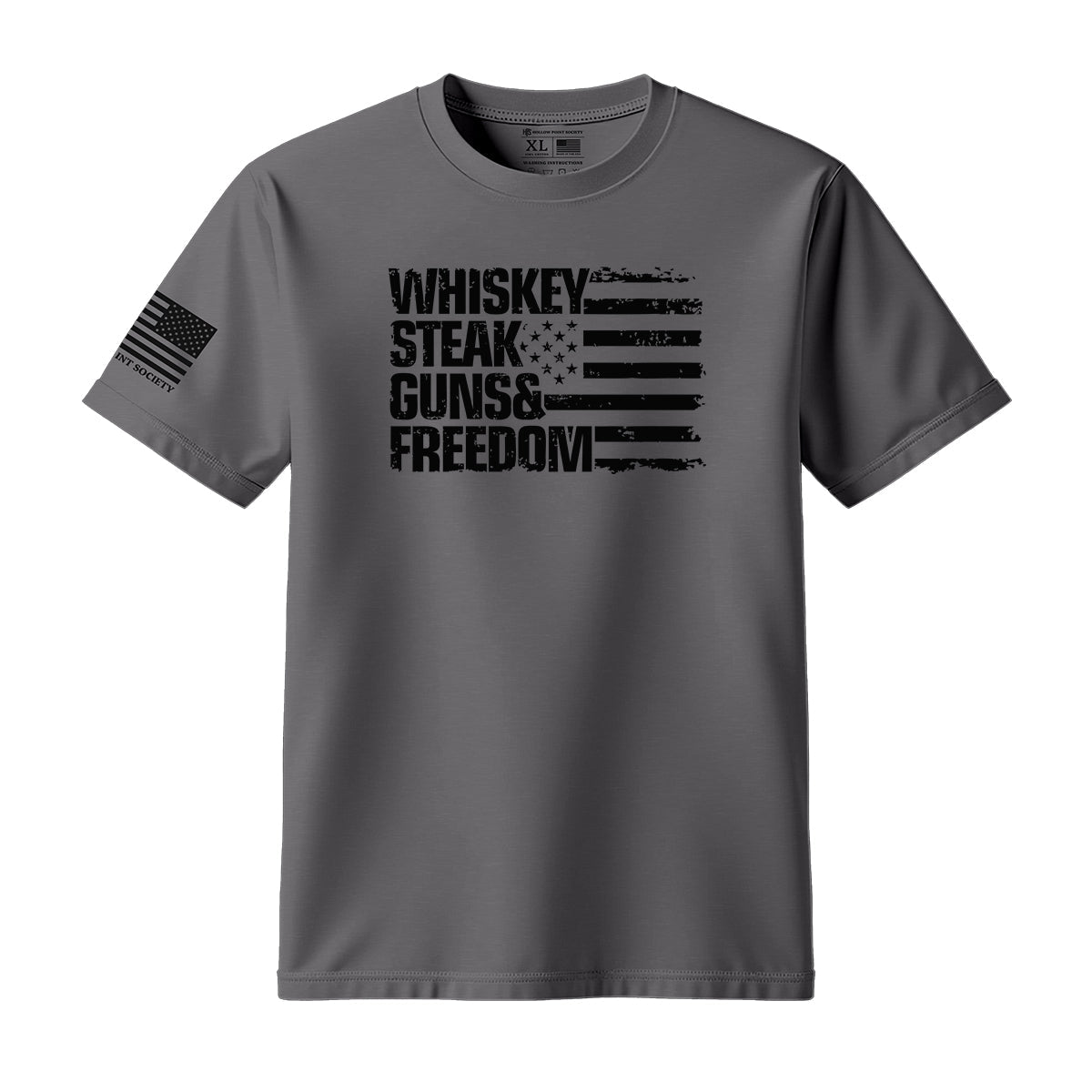 Whiskey Steak Guns & Freedom American Flag T-Shirt - Hollow Point Society - T-Shirt