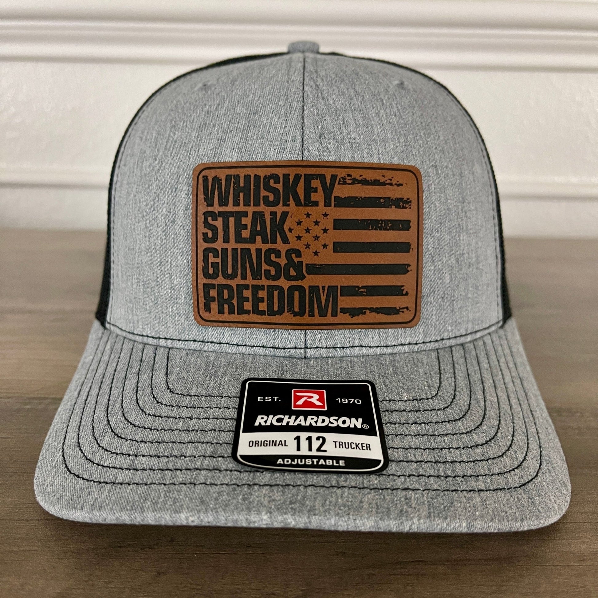 Whiskey, Steak, Guns & Freedom Leather Patch Hat - Hollow Point Society - Patch Hat