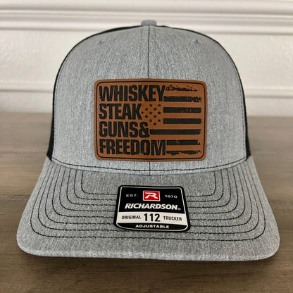 Whiskey, Steak, Guns & Freedom Leather Patch Hat - Hollow Point Society - Patch Hat