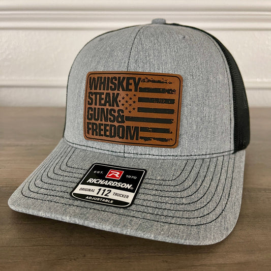 Whiskey, Steak, Guns & Freedom Leather Patch Hat - Hollow Point Society - Patch Hat