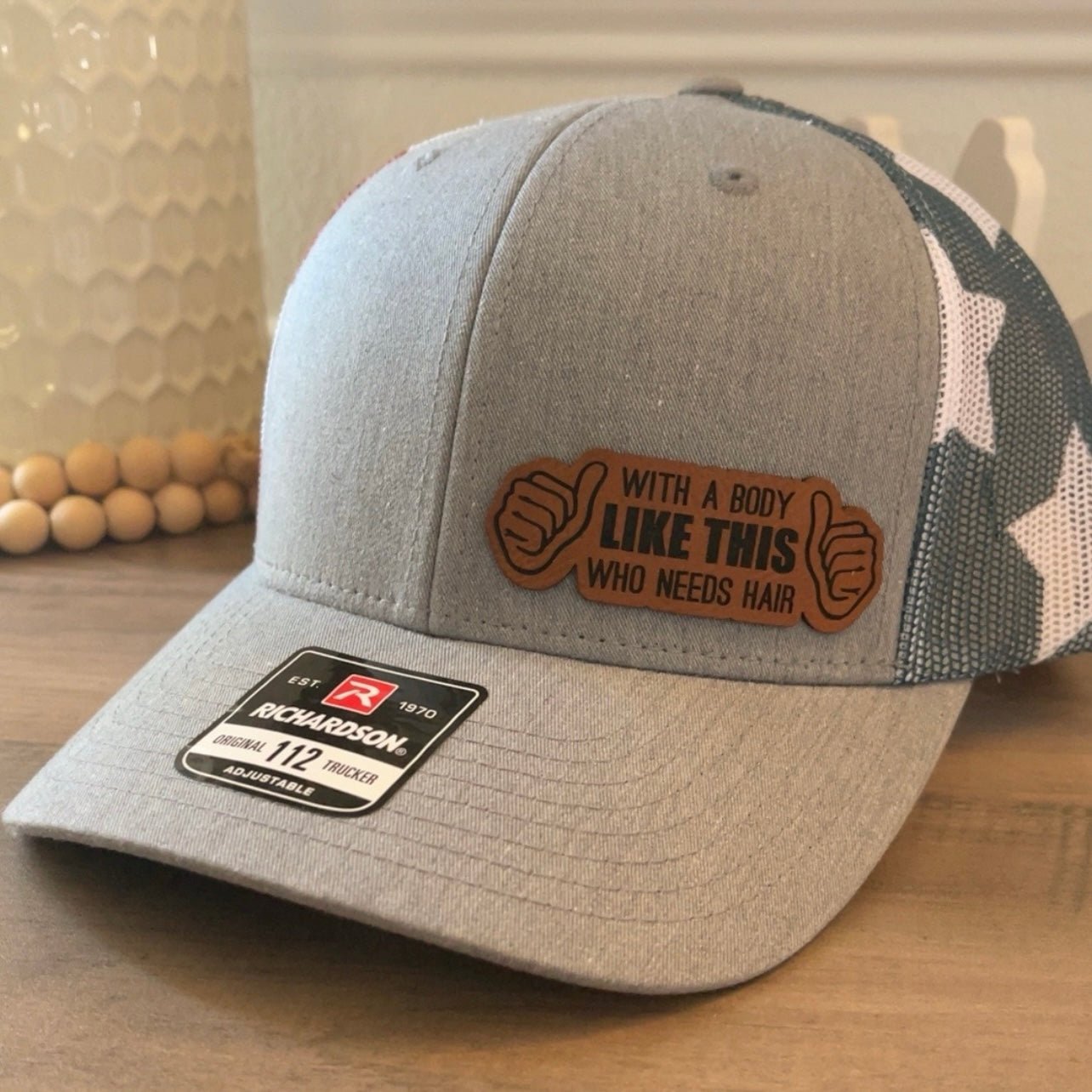 With A Body Like This, Who Needs Hair Funny Leather Patch Hat Stars & Stripes - Hollow Point Society - Patch Hat