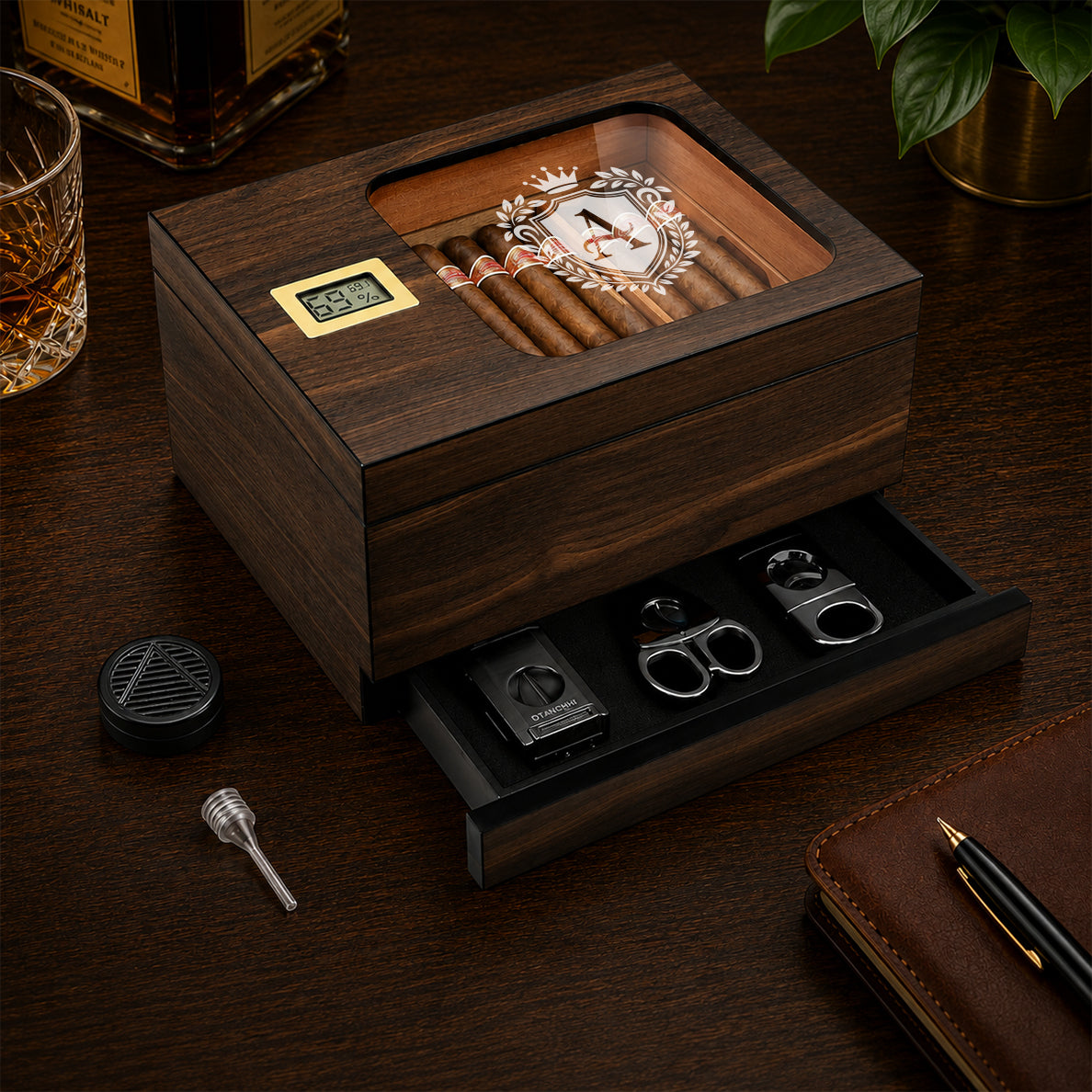 Personalized Cigar Humidor with Digital Hygrometer