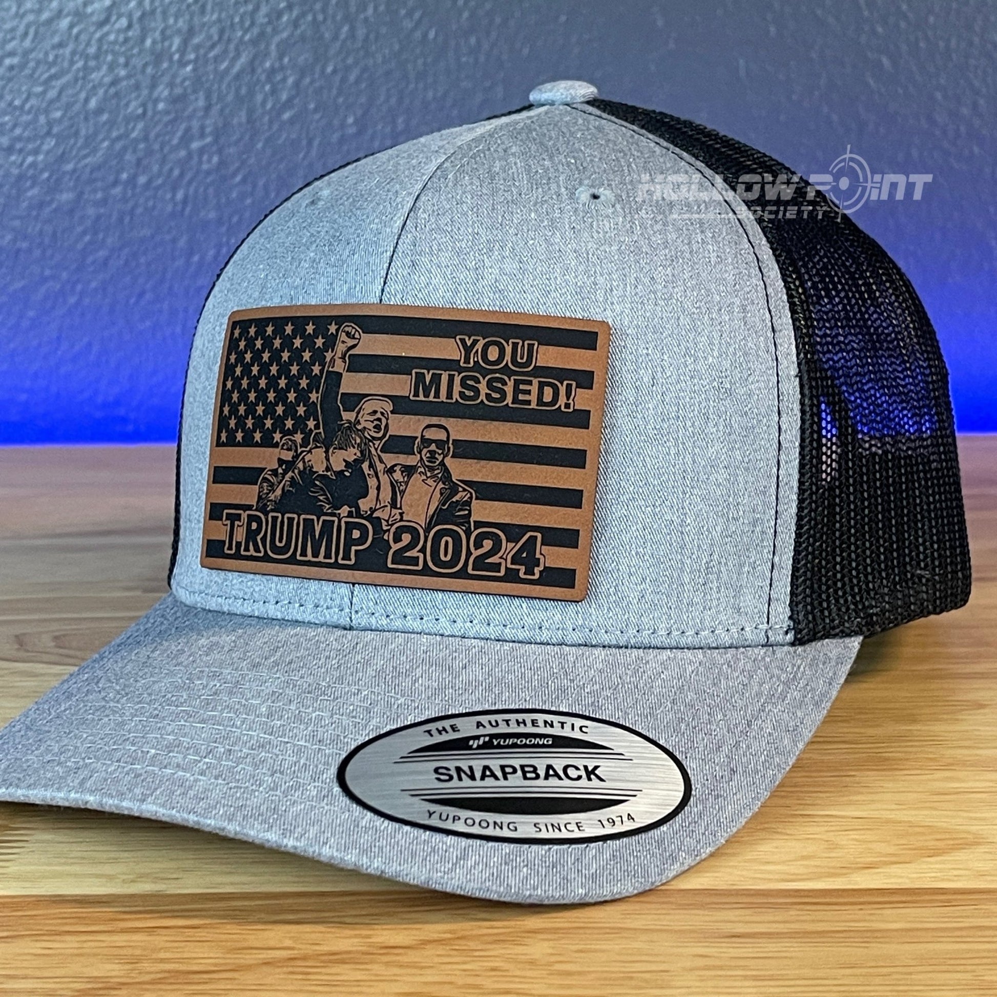 YOU MISSED TRUMP 2024 FLAG SnapBack Trucker Rawhide Leather Patch Hat - Hollow Point Society - Patch Hat