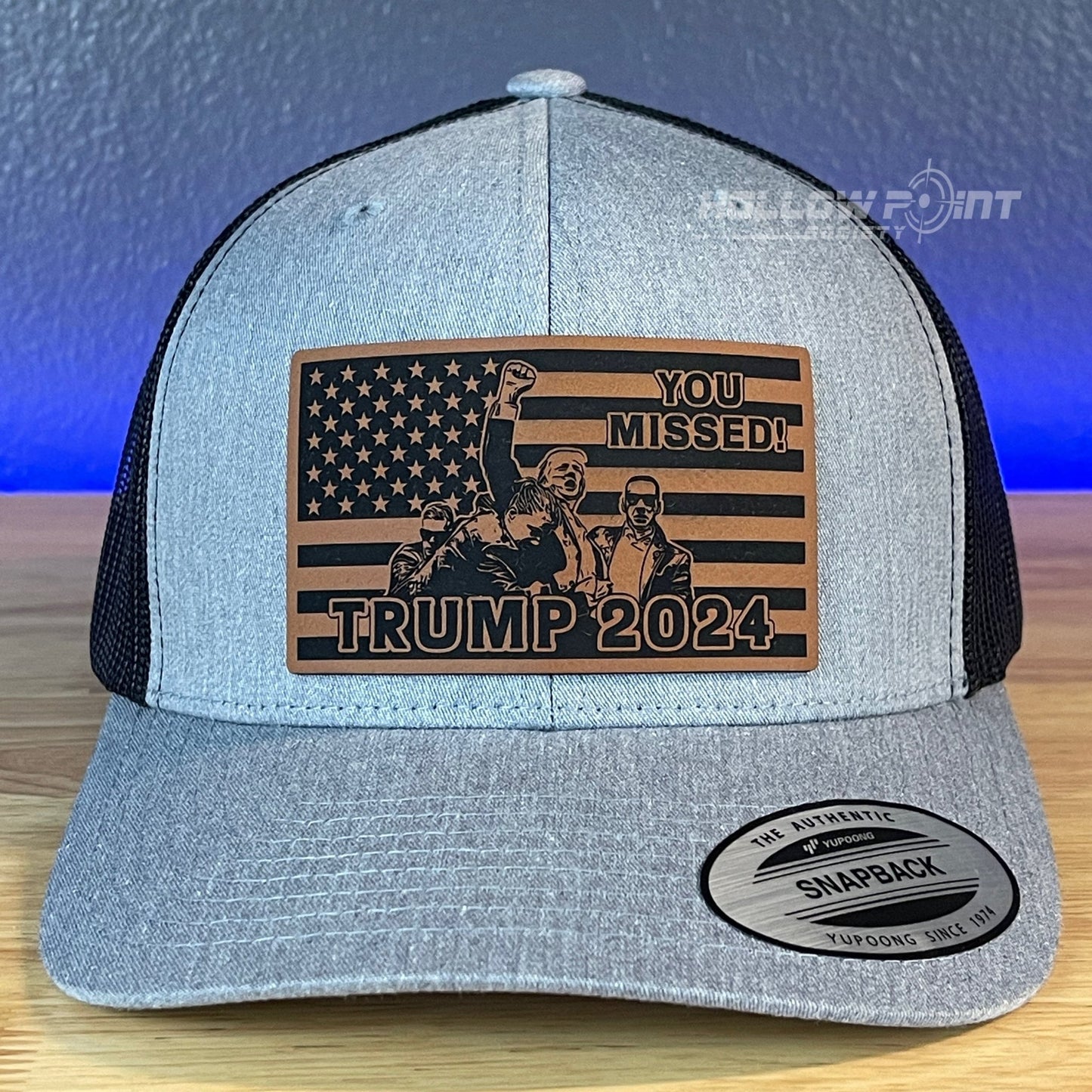 YOU MISSED TRUMP 2024 FLAG SnapBack Trucker Rawhide Leather Patch Hat - Hollow Point Society - Patch Hat