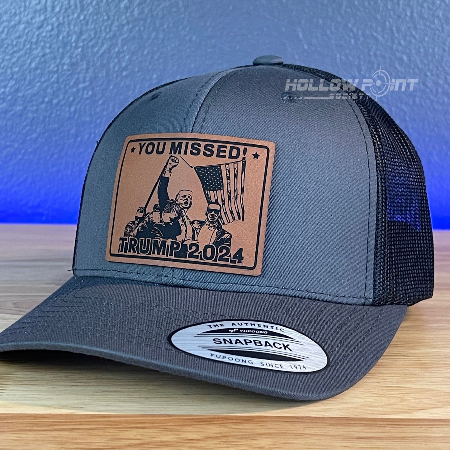 Trump Hat YOU MISSED SnapBack Trucker Rawhide Leather Patch Charcoal Hat - Hollow Point Society - Patch Hat