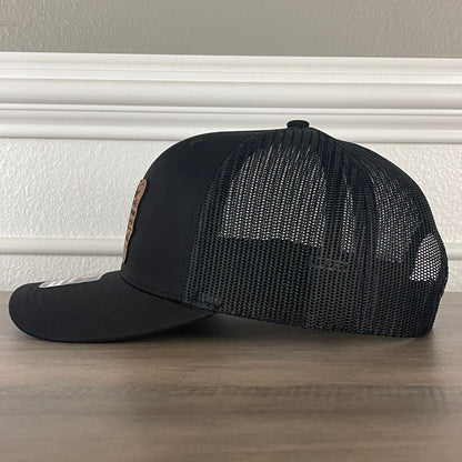 Fishing and Hunting Flag Leather Patch Hat Black - Hollow Point Society - Patch Hat